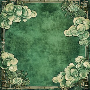 中式绿底云纹边框背景图