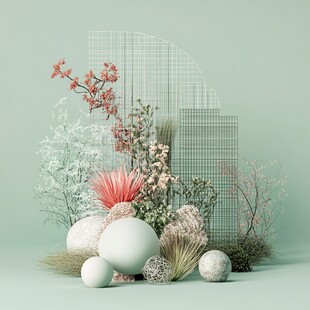 绿植几何组合艺术场景