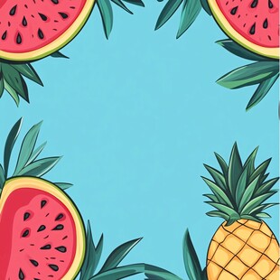 夏日水果边框插画背景图