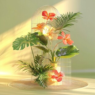 笼中绽放的热带花卉景观