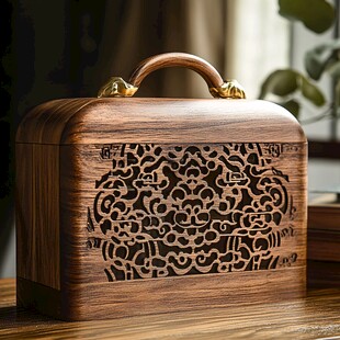 中式雕花木质手提收纳盒