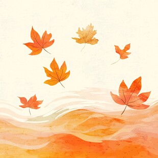 秋日枫叶飞舞水彩画意境