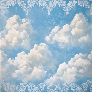 梦幻蓝空白云花纹背景图