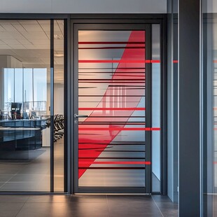 现代办公室彩色条纹玻璃门