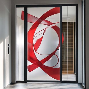 红色艺术玻璃推拉门设计