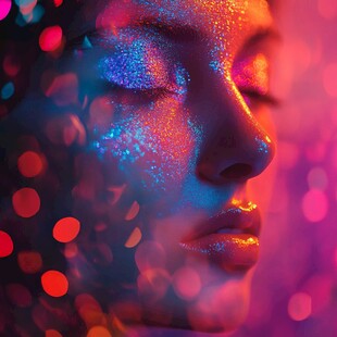 梦幻炫彩妆容的迷人女性