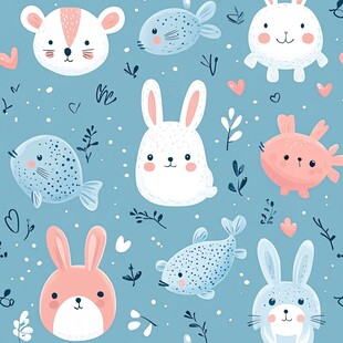 可爱动物卡通图案背景图