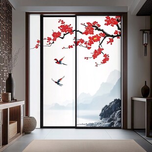 中式门窗上的花鸟山水图