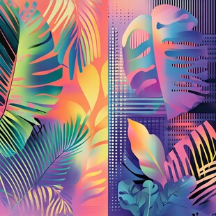 梦幻热带植物渐变背景图