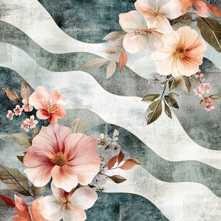 复古花卉波浪纹装饰图案