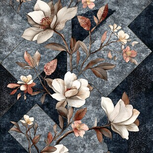 几何背景下的花卉精美图案