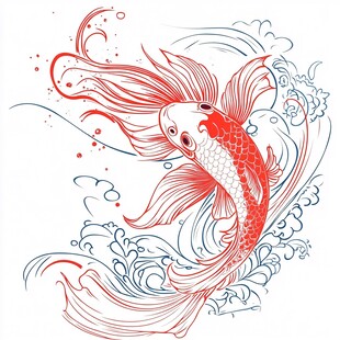 灵动锦鲤于浪花中畅游