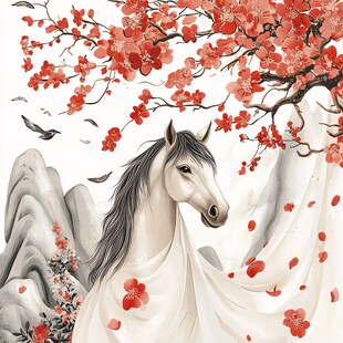 白马倚花树 山水诗意景