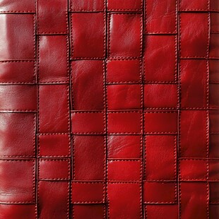 红色编织皮革纹理特写