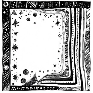 黑白手绘风边框装饰图案