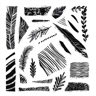 黑白手绘植物纹理图案集