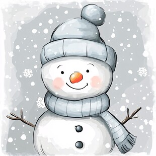 可爱雪人戴着帽和围巾