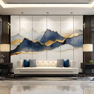 现代中式客厅山水背景墙