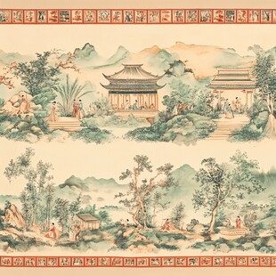 古典园林山水人物绘画图