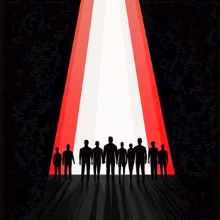 人群迈向红白光芒之路