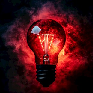 红色梦幻氛围中的发光灯泡