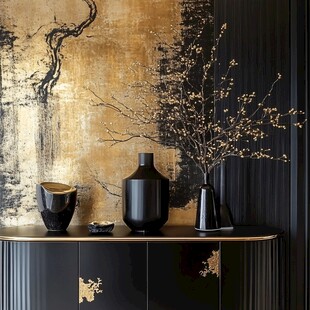 中式黑金风装饰柜摆件展示