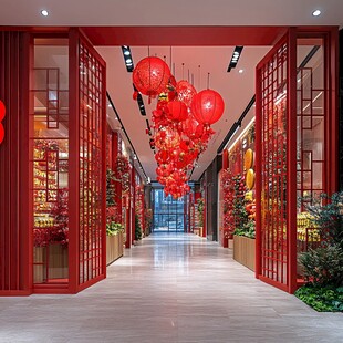 中式走廊红灯笼喜庆装饰