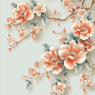 中式手绘盛开的柔美花卉