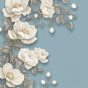 淡蓝背景上的素雅白花卉