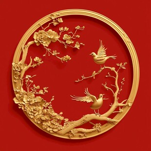 金雕花鸟图 中式典雅风