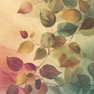 梦幻秋叶树枝唯美插画