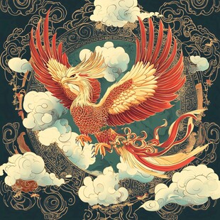 凤凰翱翔于云间中式图景