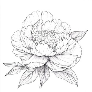 手绘牡丹花卉线稿图