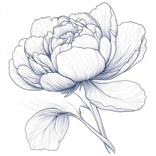 手绘线条牡丹花卉图