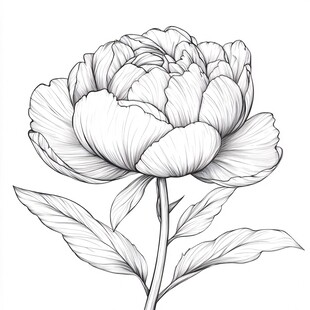 手绘线条牡丹花图稿