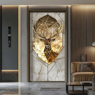 奢华鹿头玄关背景墙装饰