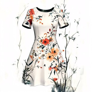 花卉图案短袖连衣裙设计