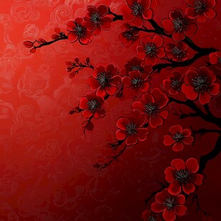 红梅绽放 喜庆红色背景图