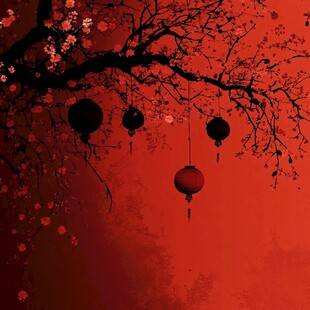 红梅灯笼映红喜庆画面