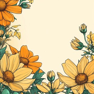 手绘黄菊花卉边框背景图