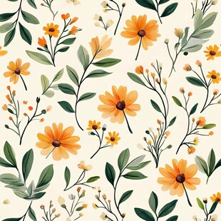 小黄花绿叶无缝花卉图案