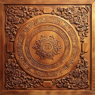 中式木雕圆形精美装饰图案