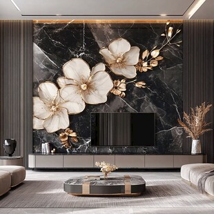 奢华大理石花卉电视背景墙