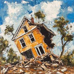 倾斜的破败房屋艺术画作