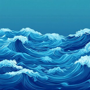 蓝色汹涌海浪插画