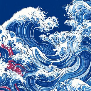 日式海浪图案艺术插画