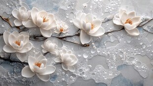 玉兰花枝带露唯美画面