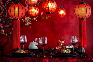 中式红灯笼下的精致餐桌
