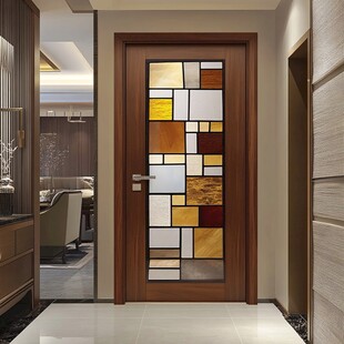 彩色拼贴玻璃实木房门