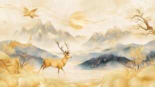 金色山林中的优雅麋鹿